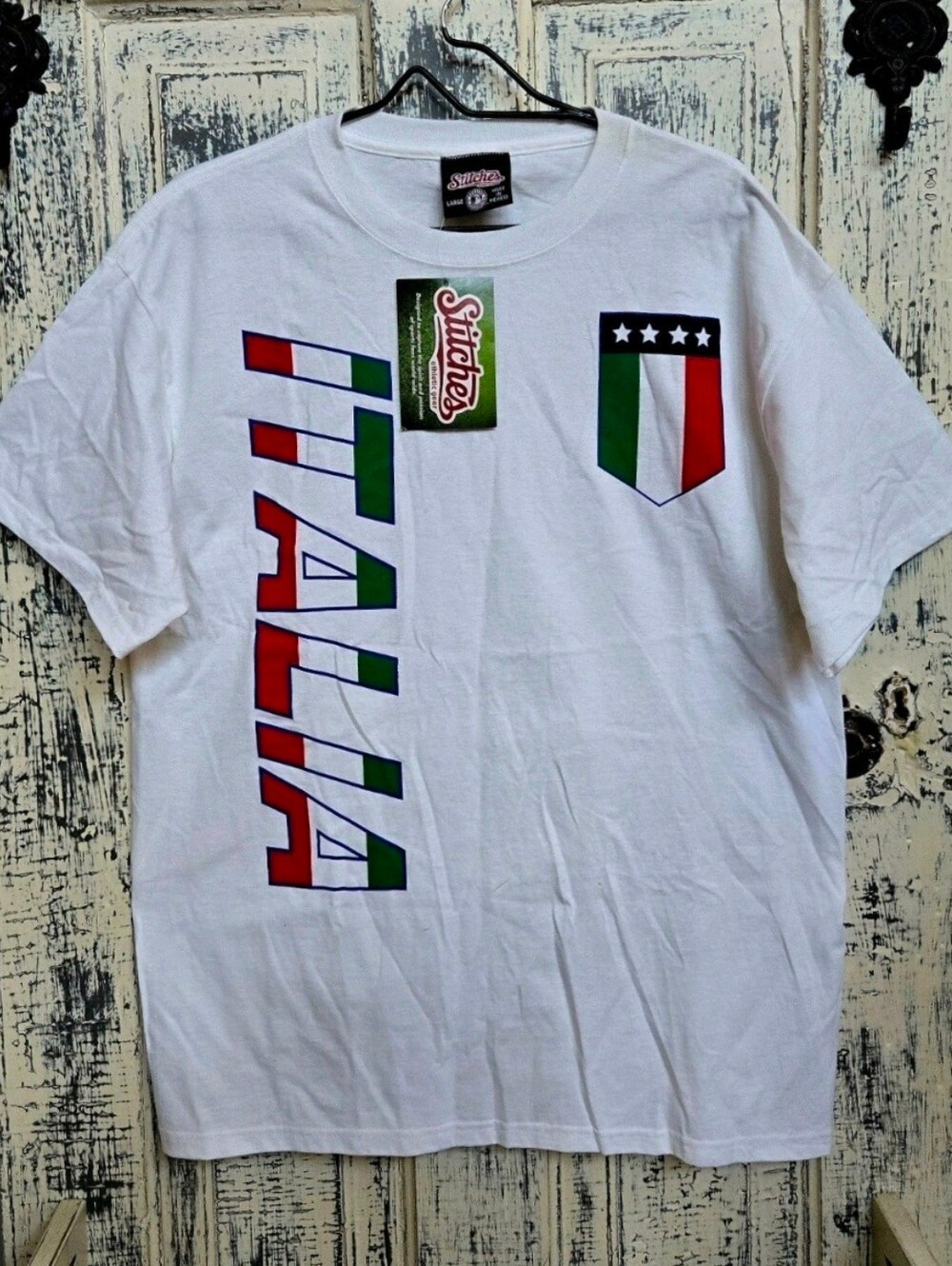 Stitches White 'Italia' Graphic Soccer Tee - Italy Flag Design
